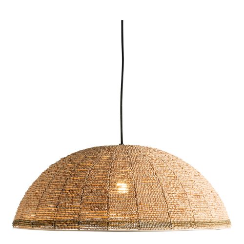 GAYA pendant light with wood beads - Natural and gold - ø 65 cm