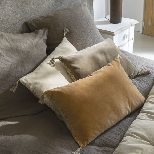 Housse de coussin MATTÉO en velours de coton et lin - Vanille - 50 x 50 cm