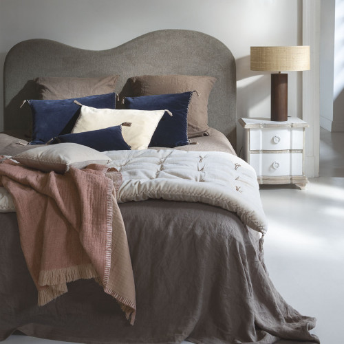 MATTÉO Cushion cover in cotton velvet and linen - Midnight Blue - 50 x 50 cm