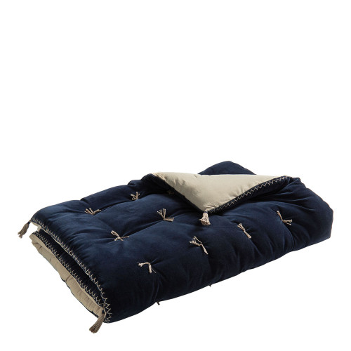 MATTÉO Futon in Cotton Velvet and Linen - 180 x 80 cm - Midnight Blue
