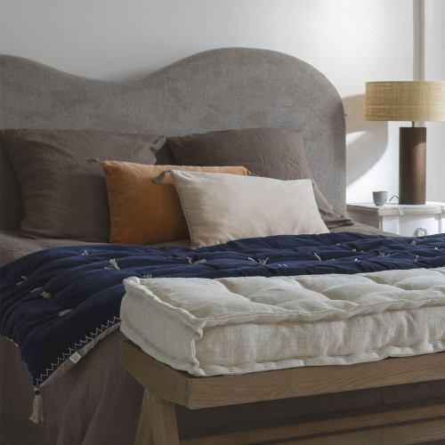 MATTÉO Futon in Cotton Velvet and Linen - 180 x 80 cm - Midnight Blue