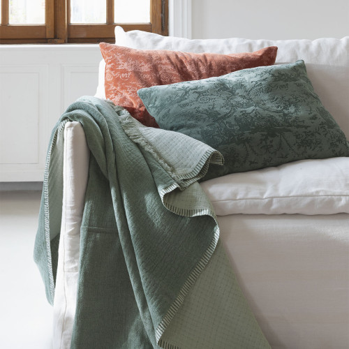 Housse de coussin LOUIS en velours de coton - Céladon - 60 x 40 cm