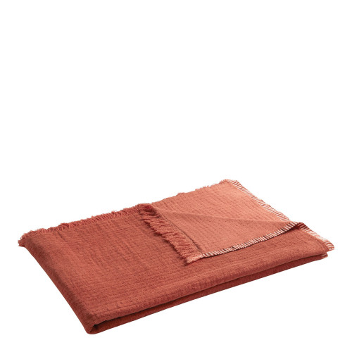 Plaid SIMÉON en coton et fibres de bambou - 130 x 170 cm - Orange Brûlé