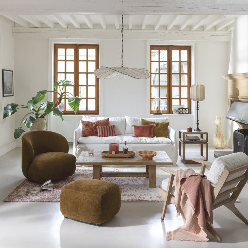 Fauteuil tournant LISETTE en tissu velours marbré - Tabac