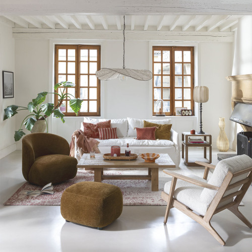 LISETTE Ottoman in marbled velvet fabric - Tobacco