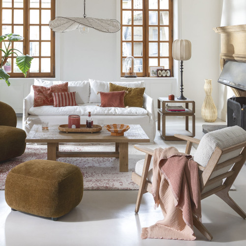 LISETTE Ottoman in marbled velvet fabric - Tobacco