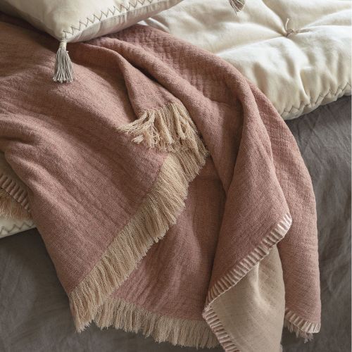 Plaid SIMÉON en coton et fibres de bambou - 130 x 170 cm - Rose