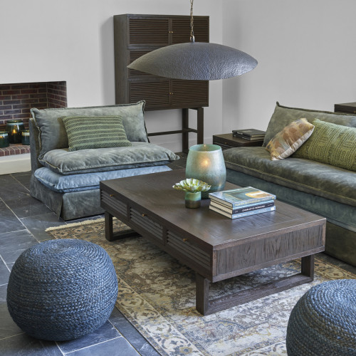 Fauteuil LÉO velours mousse et gris bleu